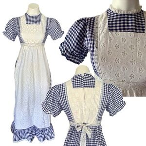Vintage Gingham Eyelet Dirndl Milkmaid Dress Peasant Apron